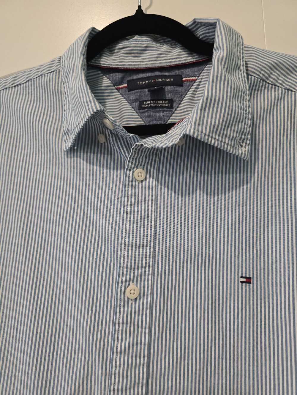 Tommy Hilfiger Light Blue & White Striped Short-Sleeve Button-Down Shirt
